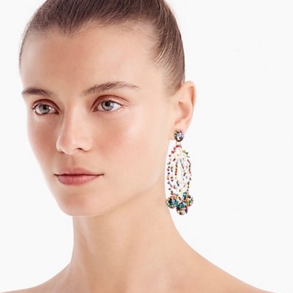 J. Crew Jewelry Nwt Jcrew Beaded Crochet Statement Earrings In Pink